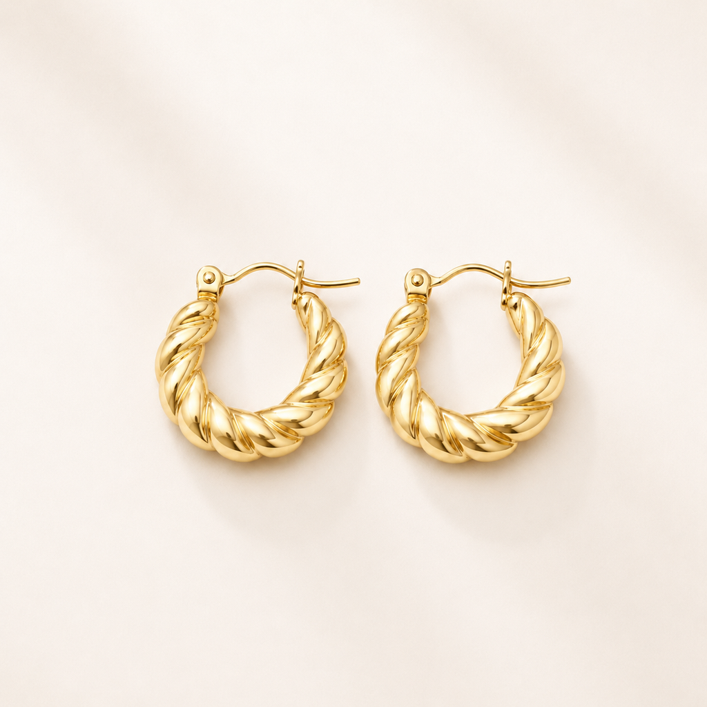 18K Gold Plated Stainless Steel Twisted Rope Hoop Earrings