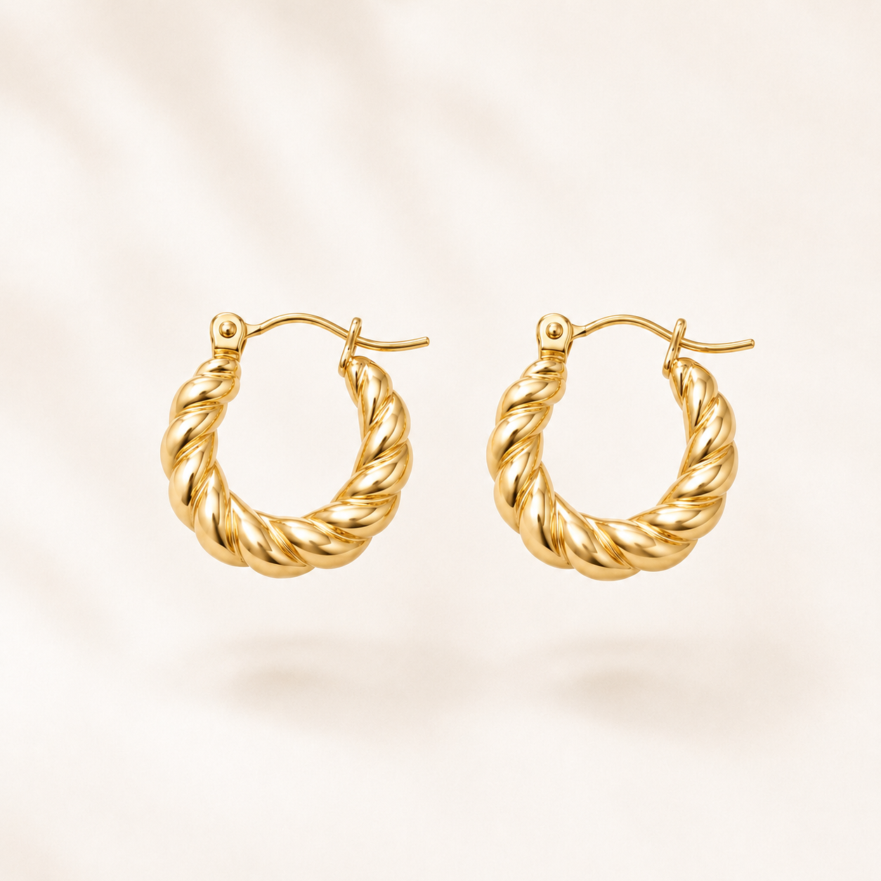 18K Gold Plated Stainless Steel Twisted Rope Hoop Earrings